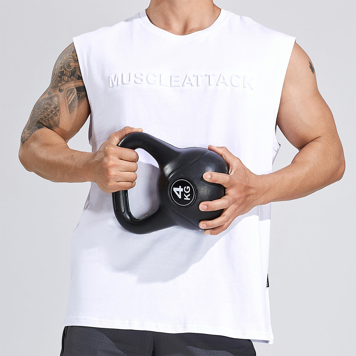 Summer Youth Fitness New Printed Cotton Wide Shoulder Vest For Men