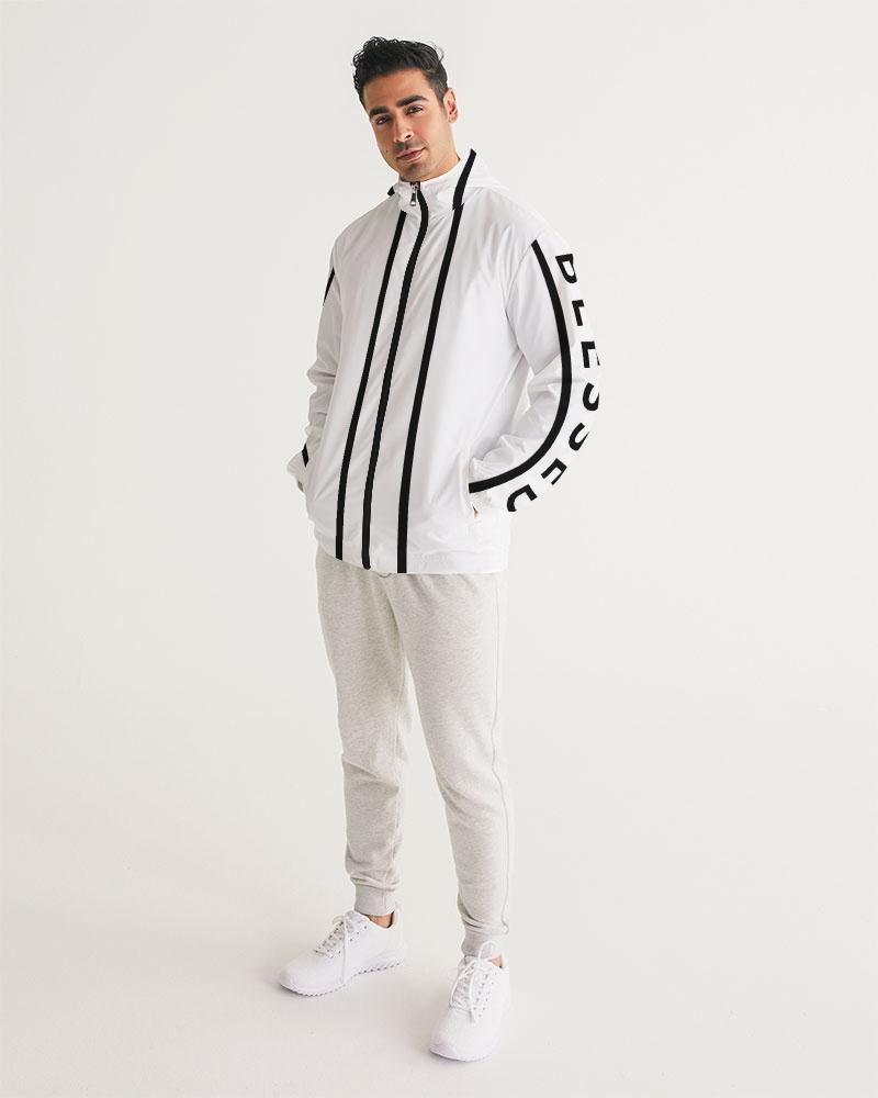 Mens Hooded Windbreaker - Blessed Sleeve Stripe White Water Resistant