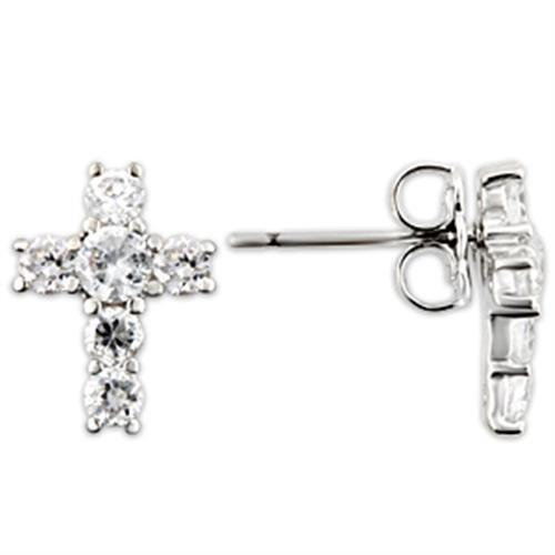 0W175 - Rhodium 925 Sterling Silver Earrings with AAA Grade CZ  in