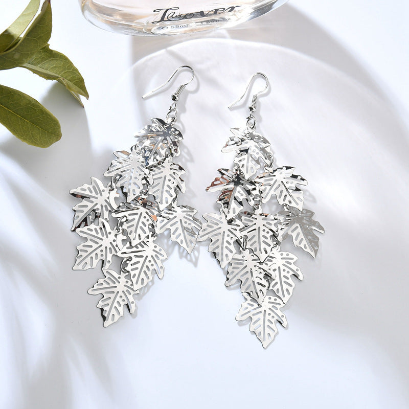 Hollow multi-layer maple leaf earrings