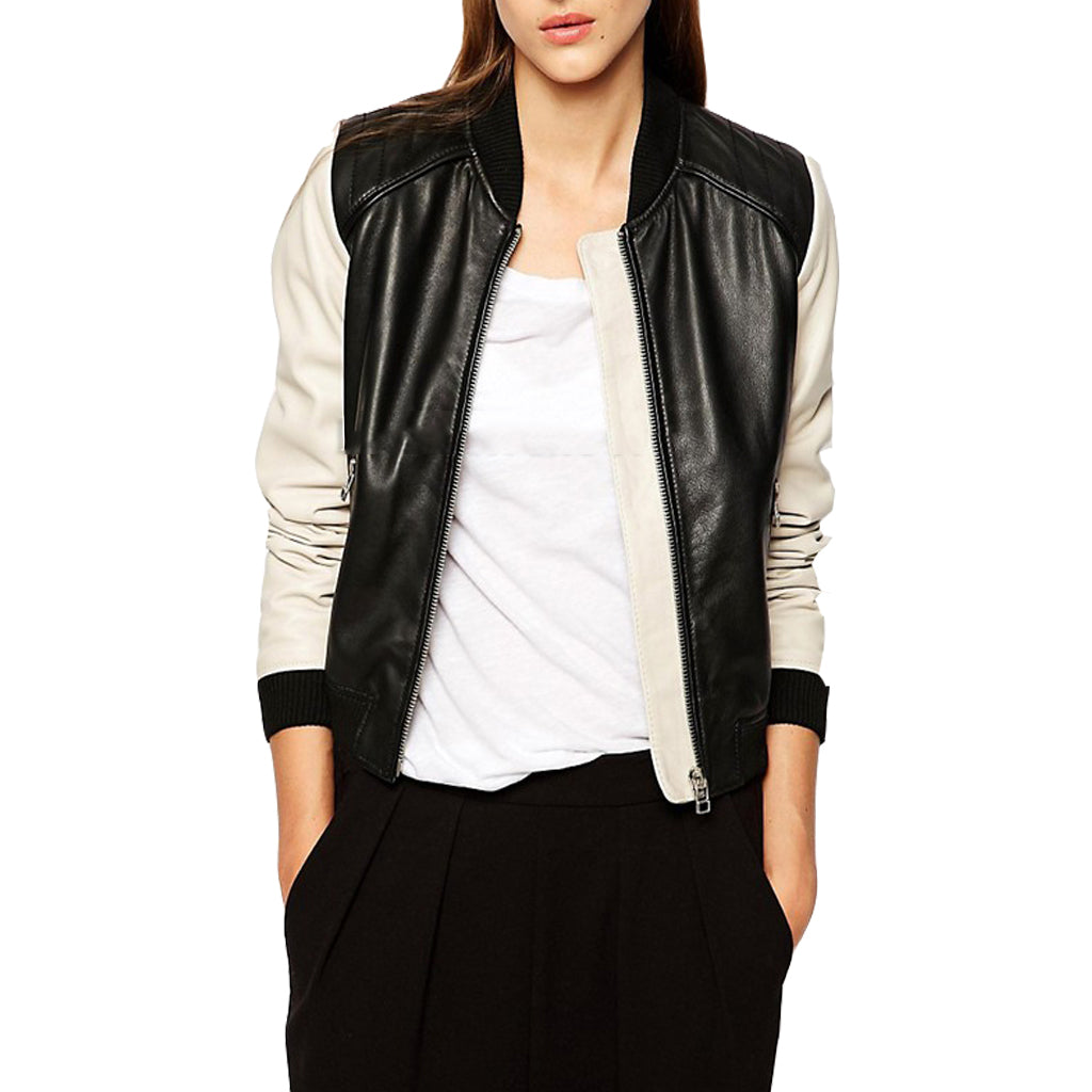 Women Real Lambskin Leather Biker Jacket KW452