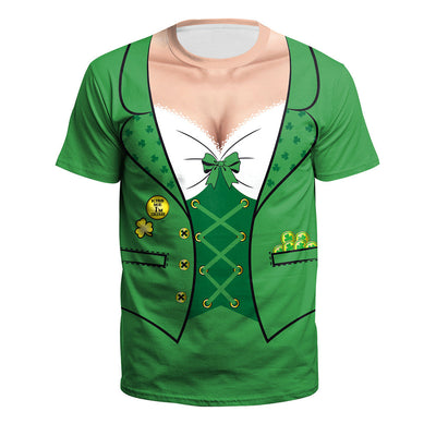 Saint Patrick's Day Digital Printed Round Neck Couple T-shirt