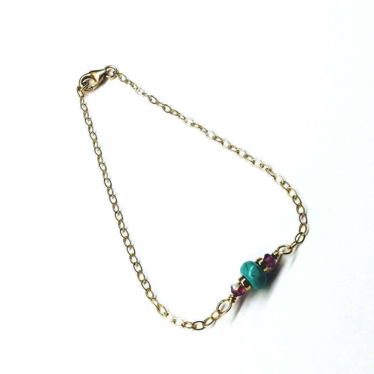 14K Gold Filled Pink and Turquoise Gemstone Dainty Bracelet