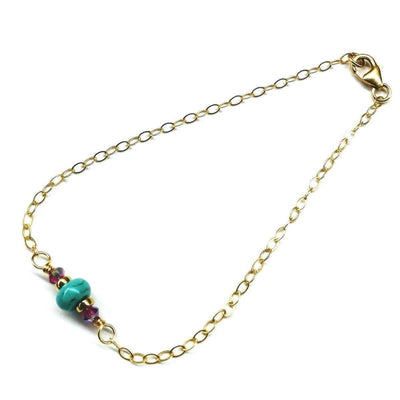 14K Gold Filled Pink and Turquoise Gemstone Dainty Bracelet