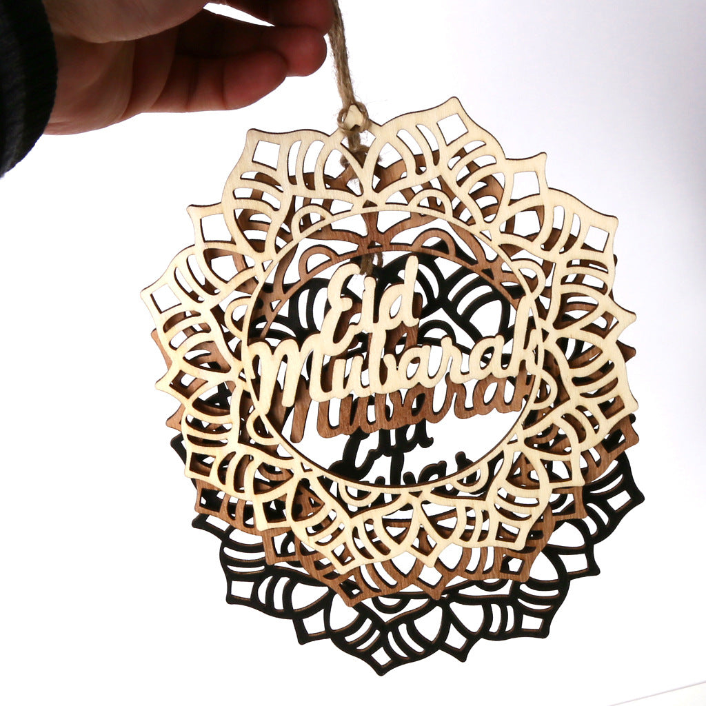Wooden Crafts Pendants Eid Mubarak Home Decorations