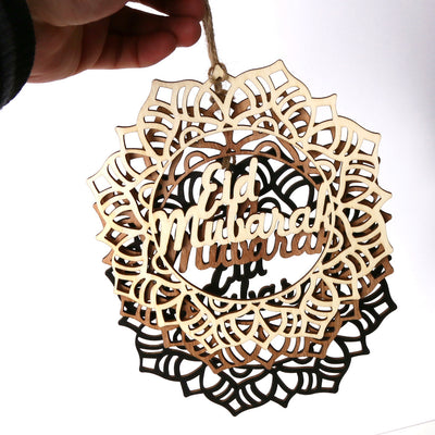Wooden Crafts Pendants Eid Mubarak Home Decorations