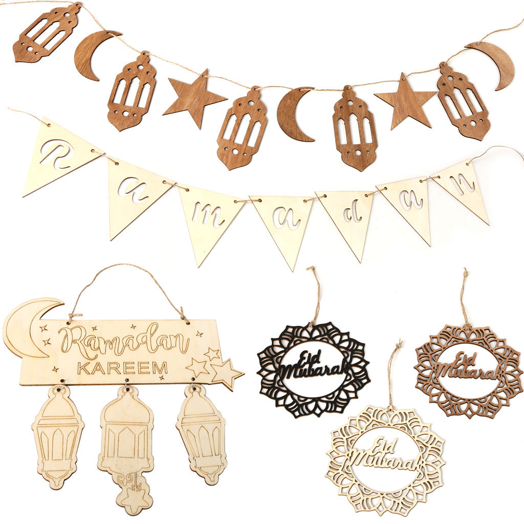 Wooden Crafts Pendants Eid Mubarak Home Decorations