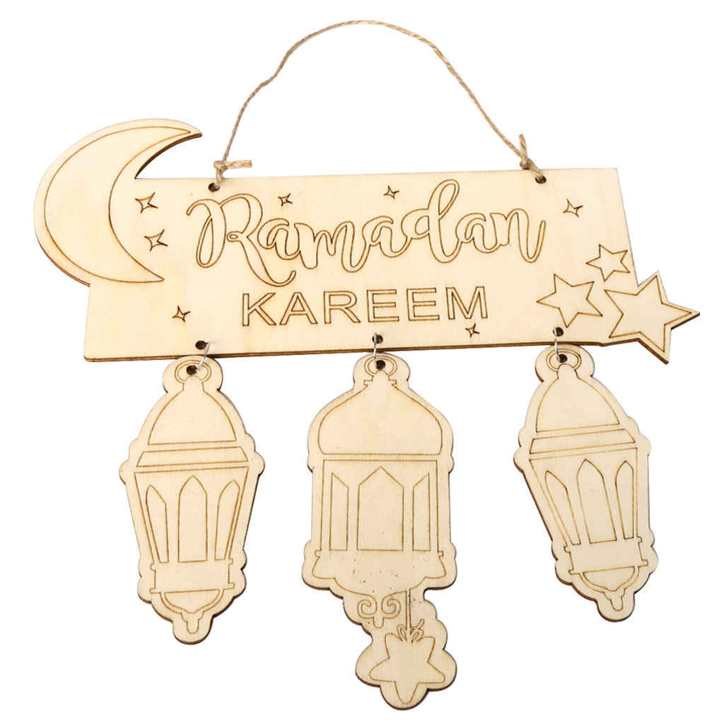 Wooden Crafts Pendants Eid Mubarak Home Decorations