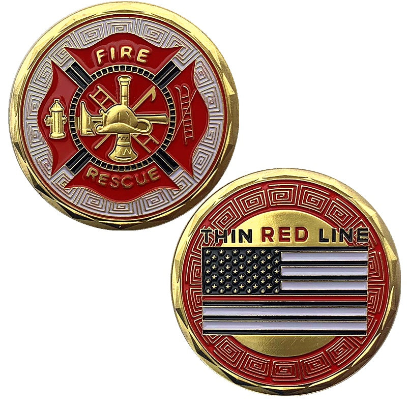 American Firefighter Painted Striped Flag Glory Commemorative Coin