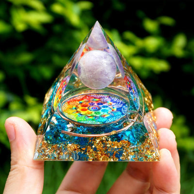 Handmade Amethyst Crystal Sphere Orgone Pyramid