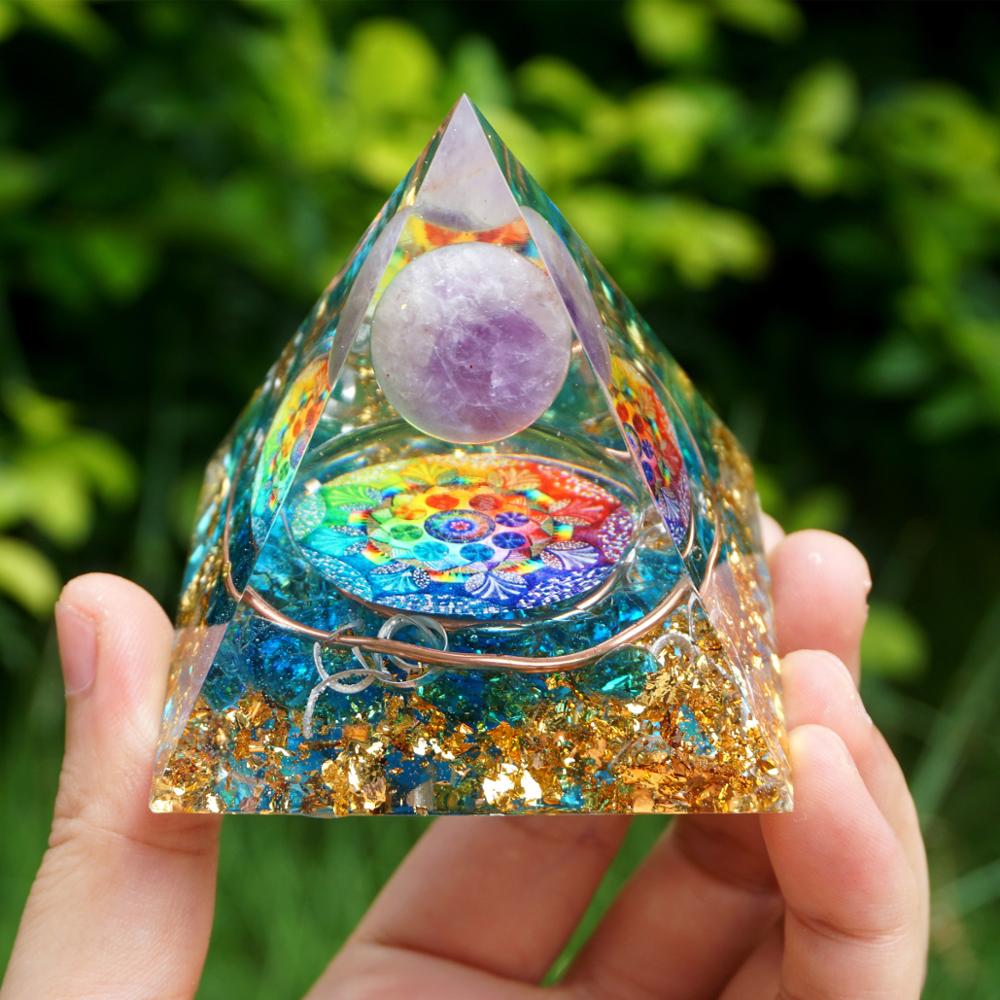 Handmade Amethyst Crystal Sphere Orgone Pyramid