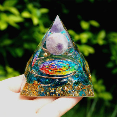 Handmade Amethyst Crystal Sphere Orgone Pyramid