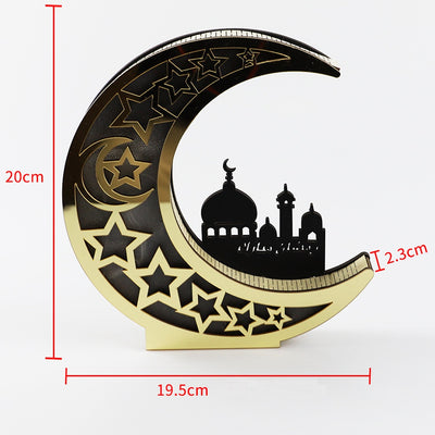 Wooden Eid Mubarak Mirror Golden Moon Castle Hollow Letters with LED Lights Crafts