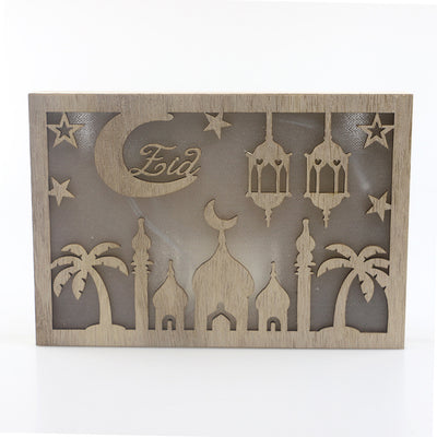 Wooden Eid Mubarak Ramadan Gulbang Square Decoration Crafts