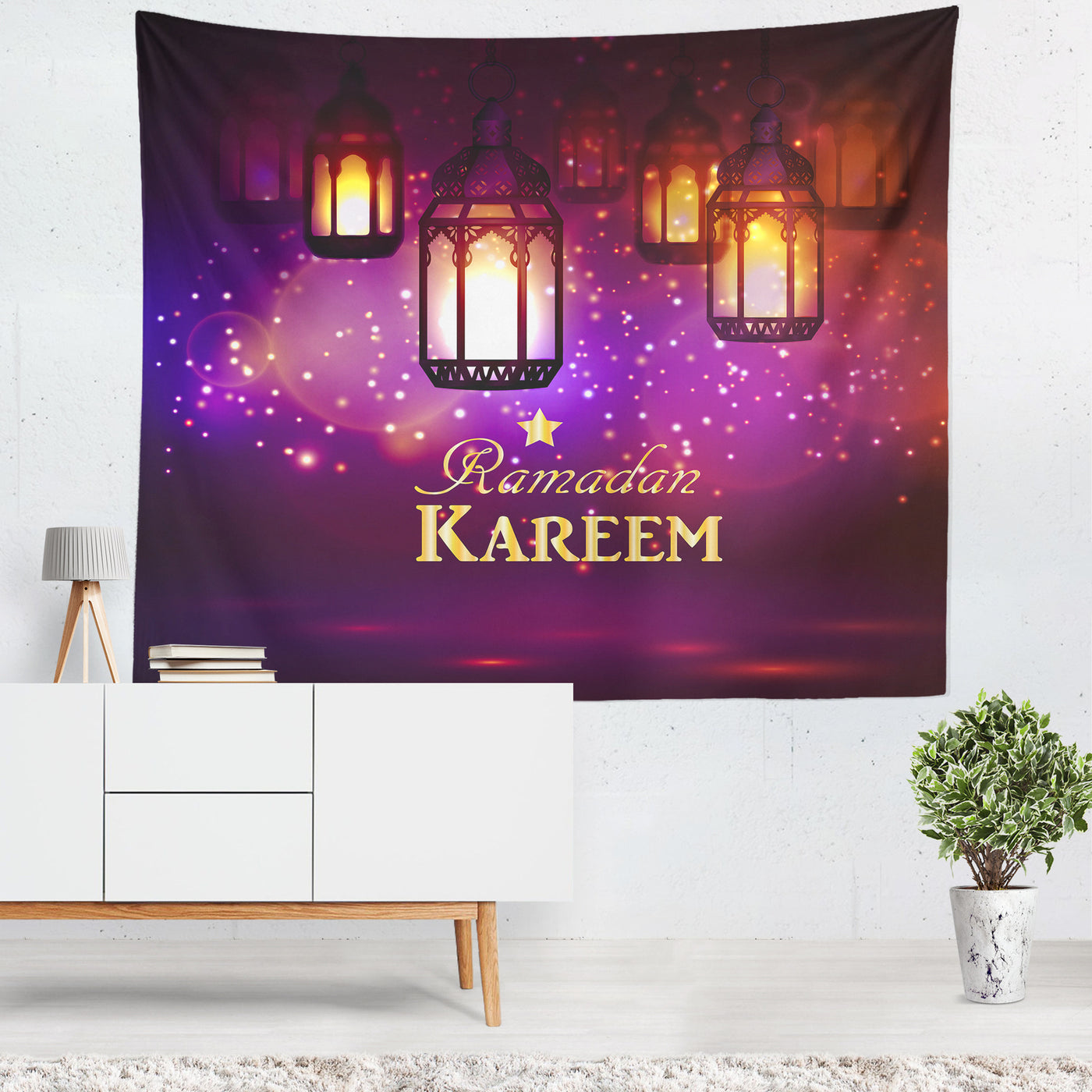 Colorful Lantern Living Room Bedroom Tapestry Eid Mubarak Wall Carpet Mural