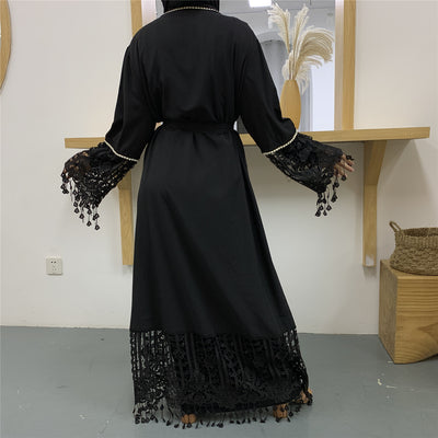 Middle East Muslim Fashion Beaded Lace Lace Stitching Cardigan Tassel Robe