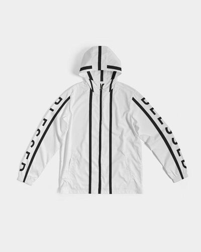 Mens Hooded Windbreaker - Blessed Sleeve Stripe White Water Resistant