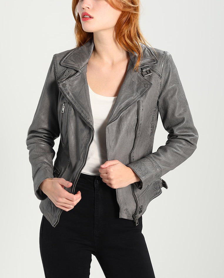 Women Real Lambskin Leather Biker Jacket KW203