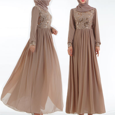 Embroidered Muslim Lace Long Sleeve Dress