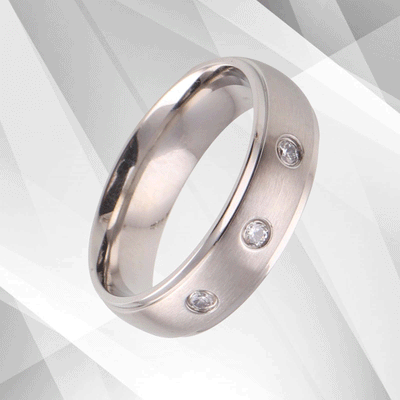 Three 0.35Ct C Z Diamonds Titanium Wedding Ring 18Ct White Gold Over