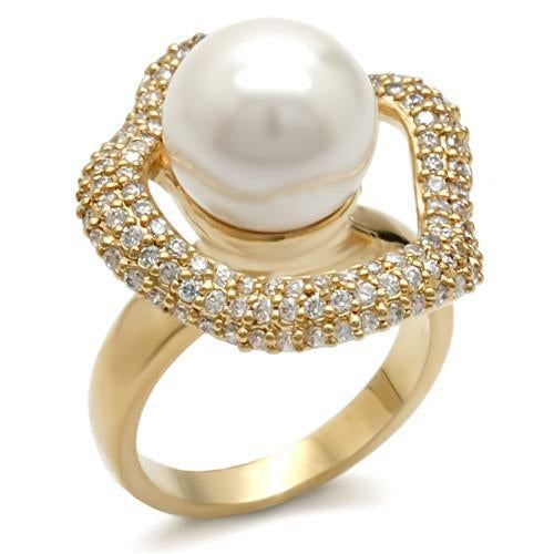 1W103 - Gold Brass Ring with Synthetic Pearl in White