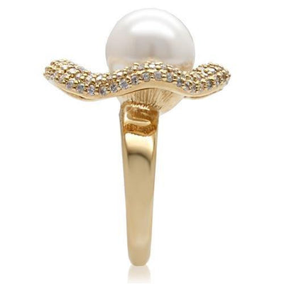 1W103 - Gold Brass Ring with Synthetic Pearl in White