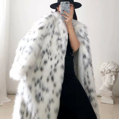 Women Winter New Faux Fox Fur Coats Ladies Casual Snow Leopard Print