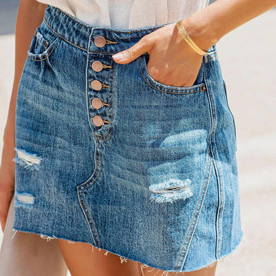 High Waist Elastic Denim Skirt A-Line