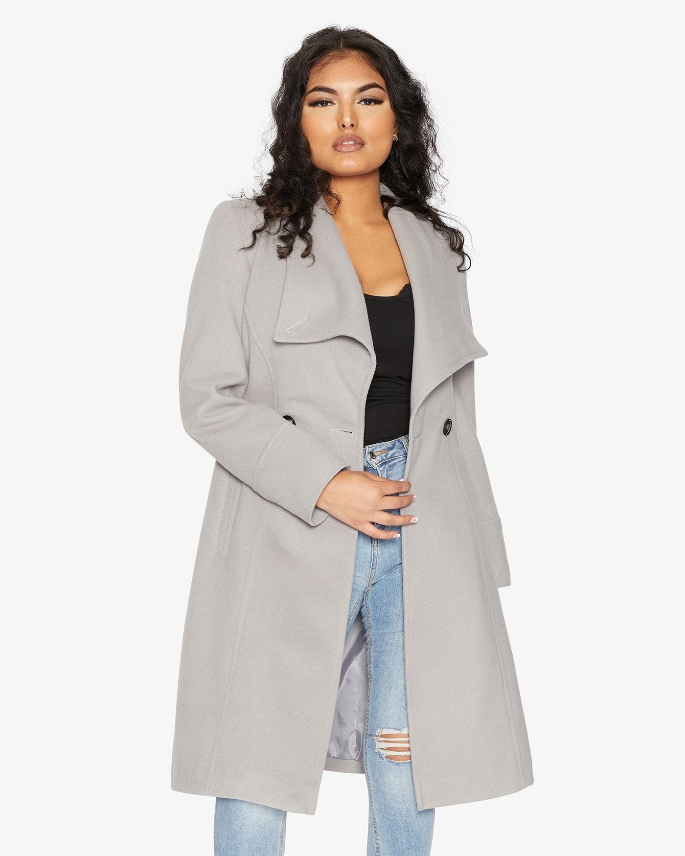 De La Creme Womens Waterfall Lapel Double Breasted Duster Coat