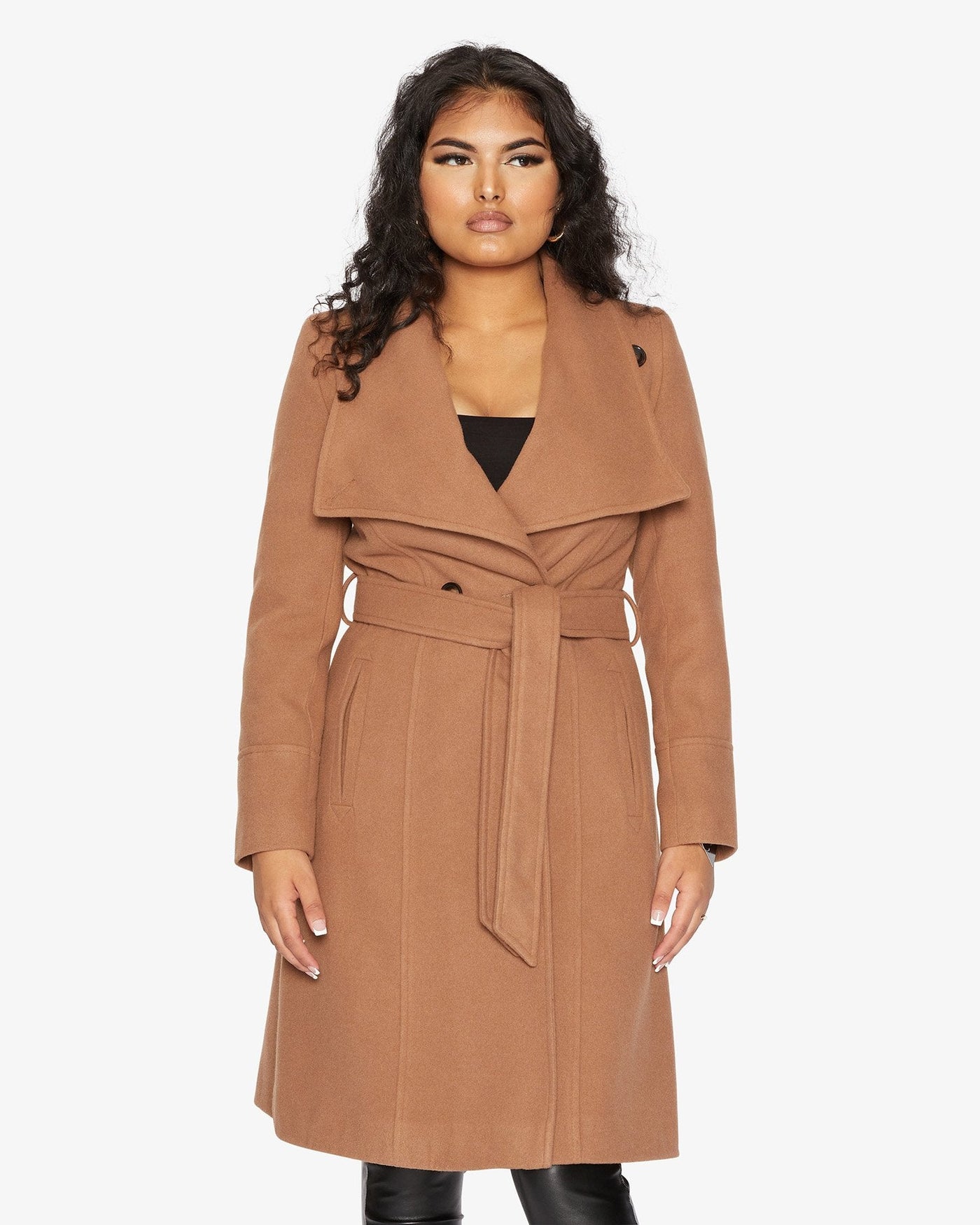 De La Creme Womens Waterfall Lapel Double Breasted Duster Coat