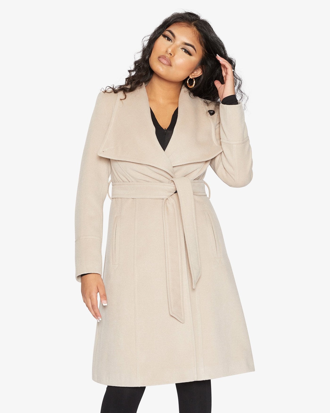 De La Creme Womens Waterfall Lapel Double Breasted Duster Coat