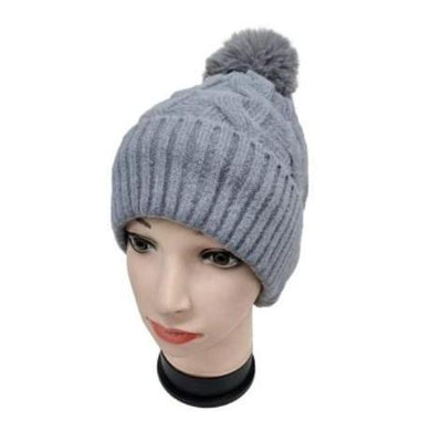 Furry Lined Hats With Pompom Beanie Women's Cable Design Hats