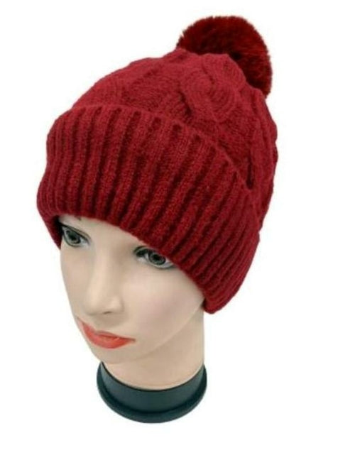 Furry Lined Hats With Pompom Beanie Women's Cable Design Hats