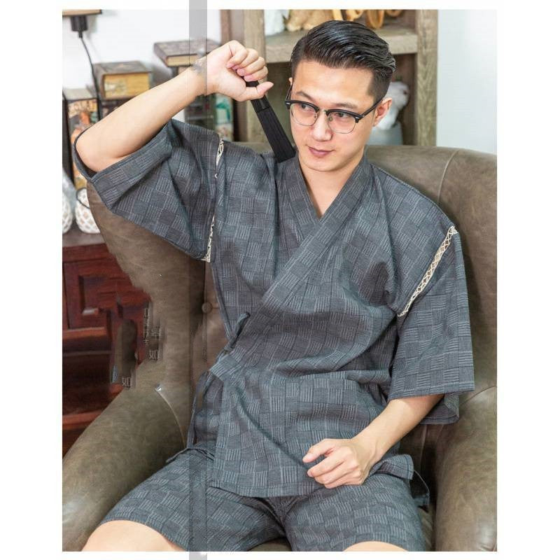 Japanese Men's Home Summer Japanese Jacquard Bathrobe