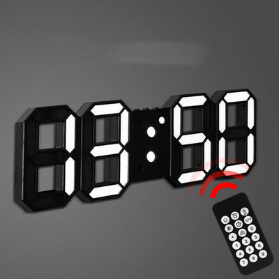 3D Remote Control Black LED Electronic Stand Wall Clock