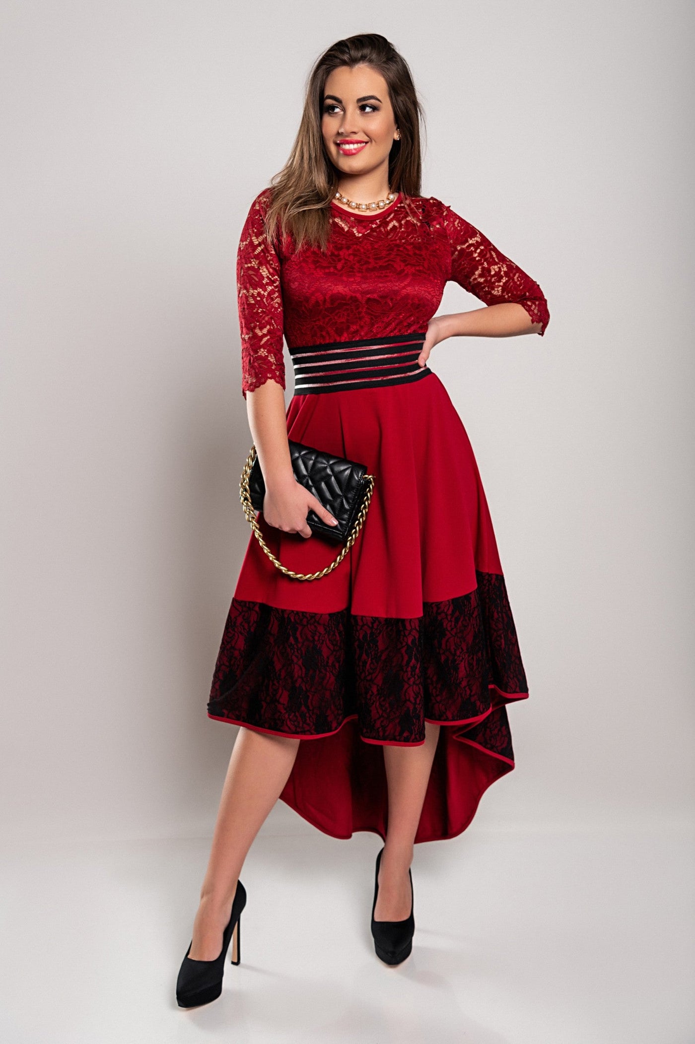 Elegant dress with lace Bianca, burgundy