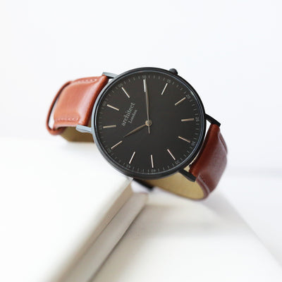 Modern Font Engraving - Men's Minimalist Watch + Walnut Strap