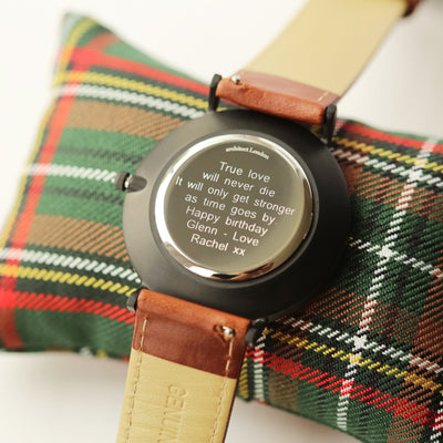 Modern Font Engraving - Men's Minimalist Watch + Walnut Strap