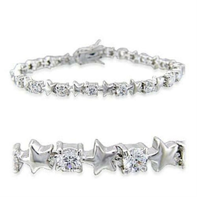 32020 - Rhodium Brass Bracelet with AAA Grade CZ  in Clear