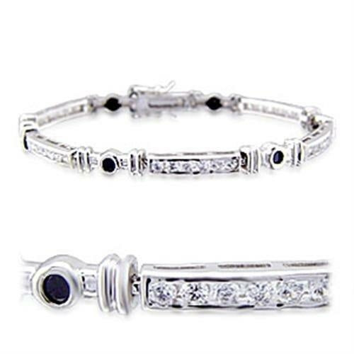 32021 - Rhodium Brass Bracelet with AAA Grade CZ  in Jet