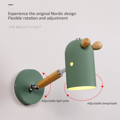 Nordic Creative Macaron Solid Wood Bedside Wall Lamp