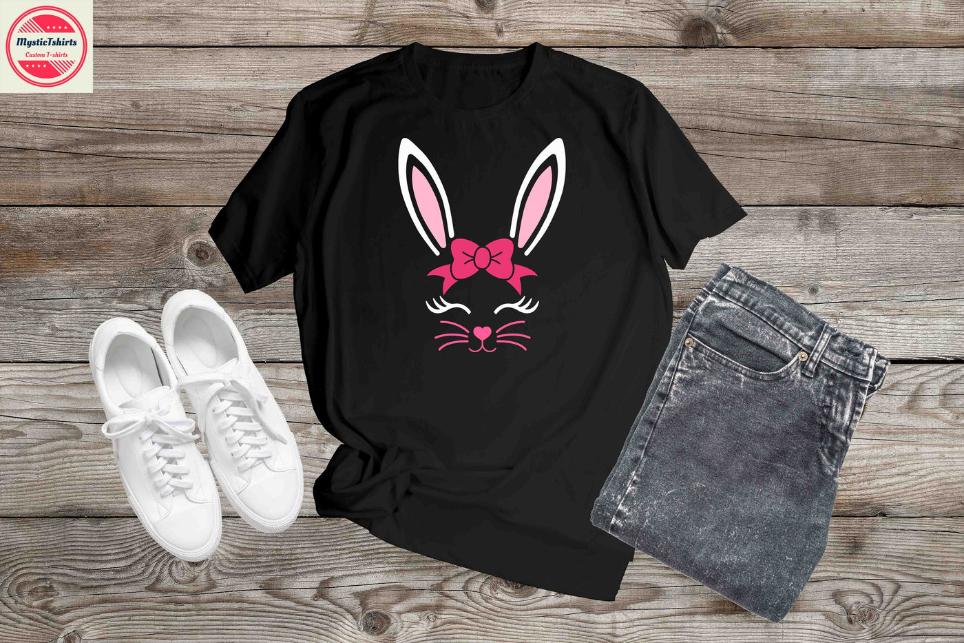 037. BUNNY FACE WITH BOW, Custom Made Shirt, Personalized T-Shirt, Cus