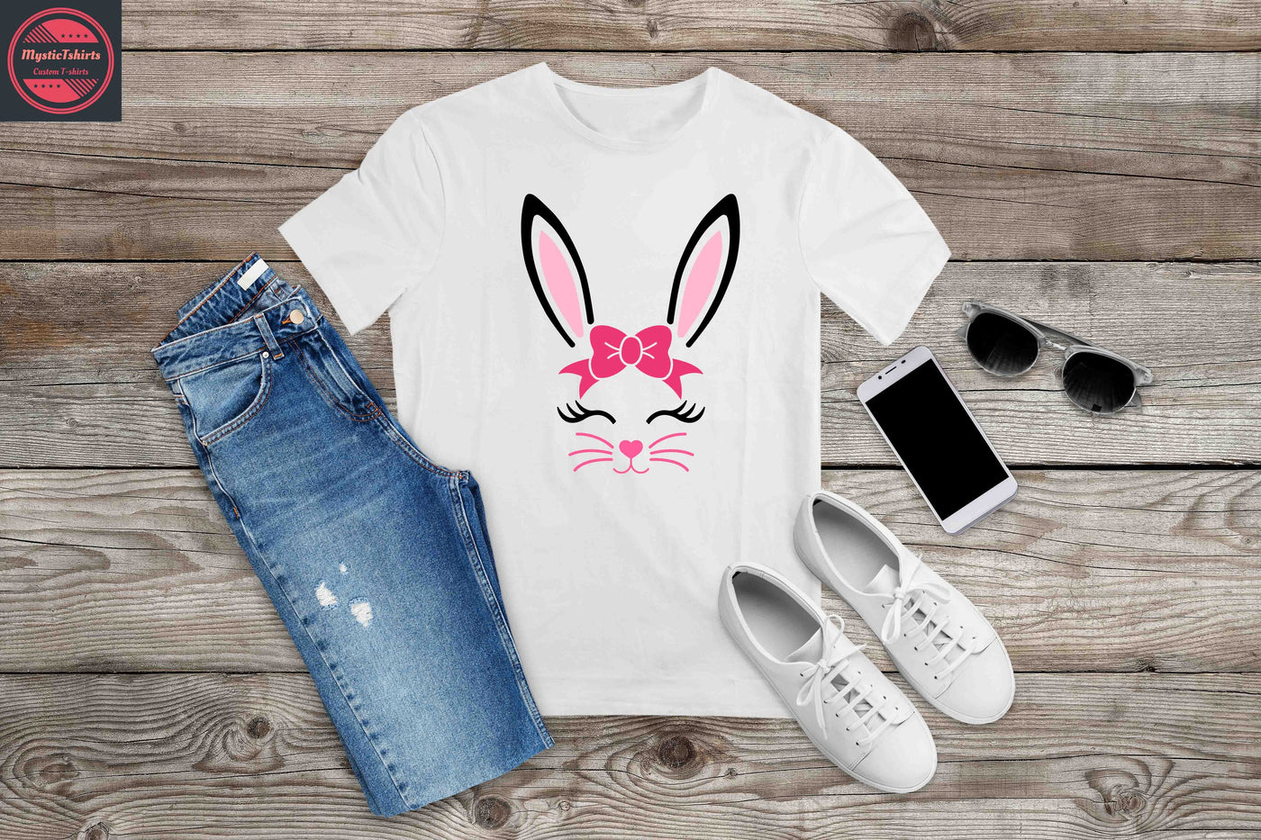 037. BUNNY FACE WITH BOW, Custom Made Shirt, Personalized T-Shirt, Cus