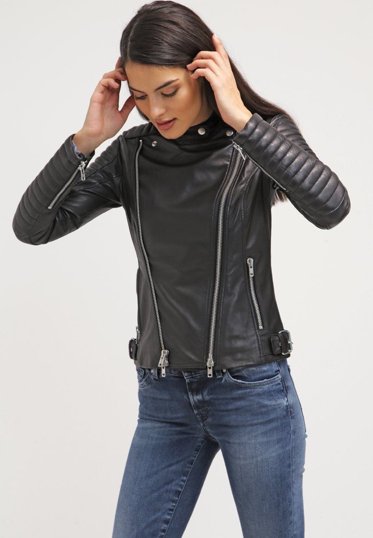 Women Real Lambskin Leather Biker Jacket KW045