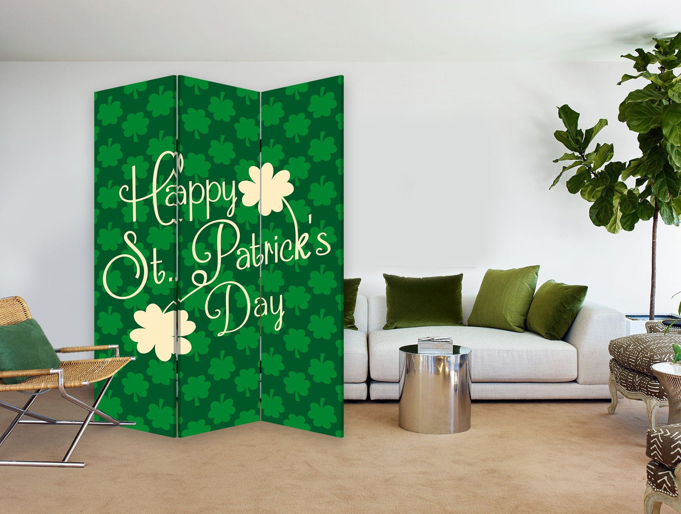 Three Panel Reversible Irish Art Room Divider Screen