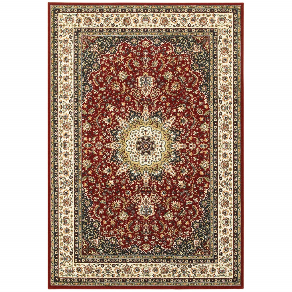 3inches x 6inches Red Ivory Machine Woven Oriental Indoor Area Rug