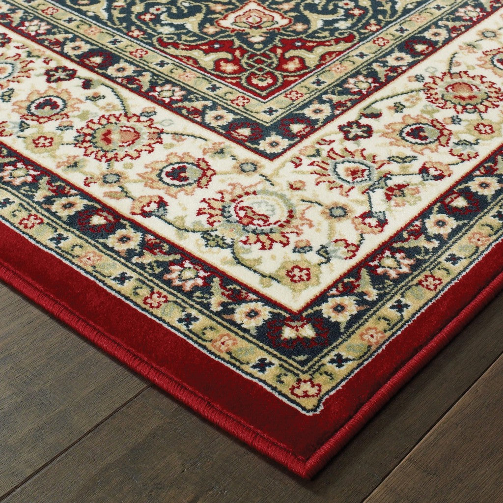 3inches x 6inches Red Ivory Machine Woven Oriental Indoor Area Rug