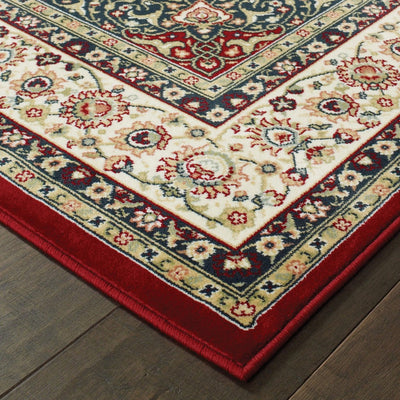 3inches x 6inches Red Ivory Machine Woven Oriental Indoor Area Rug