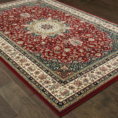 3inches x 6inches Red Ivory Machine Woven Oriental Indoor Area Rug