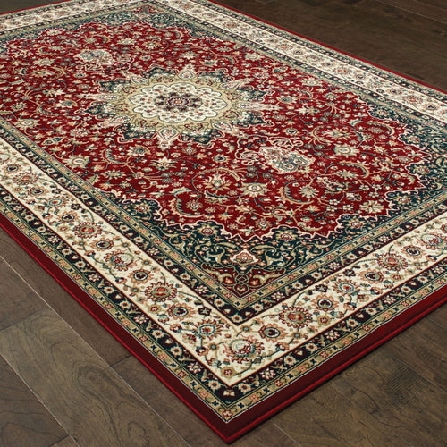3inches x 6inches Red Ivory Machine Woven Oriental Indoor Area Rug